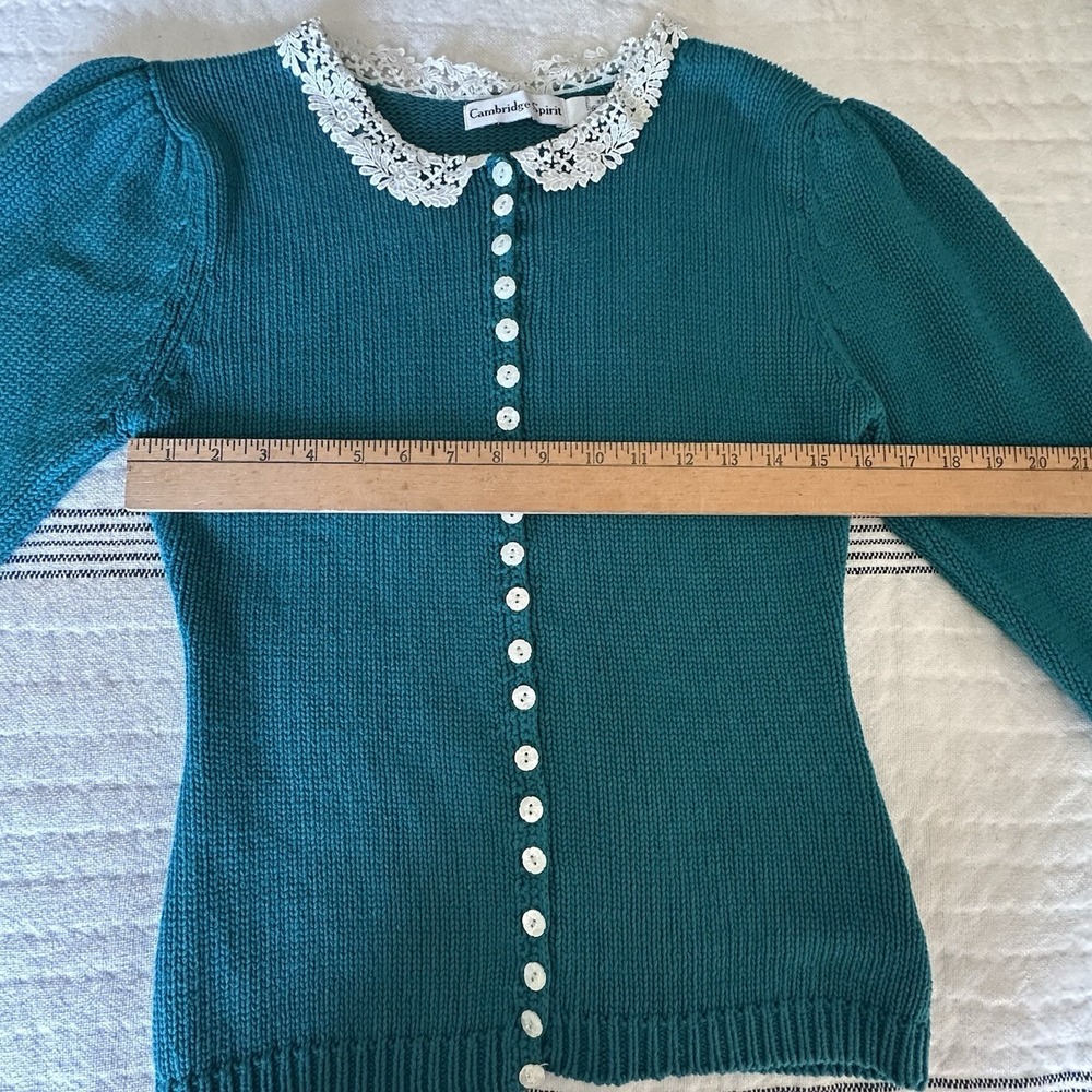 Vtg Cambridge Spirit Sweater Womens Medium Green Grannycore Cottagecore Lace - Picture 10 of 12
